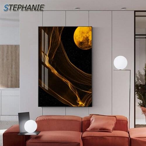 Abstract Magical Moon Surface Canvas Art Modern Wall Art Picture Decor for Living Room Lobby Fashion Orange Moon Posters Prints