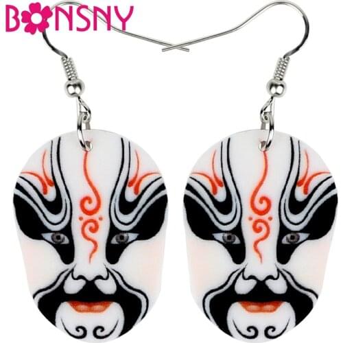 Bonsny Acrylic Chinese Beijing Opera Mask Earrings Drop Dangle Fashion Ethnic Make Up Jewelry For Women Girls Ladies Charms Bulk