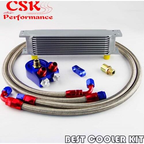 AN-8AN 10 ROW UNIVERSAL ENGINE TRANSMISSION OIL COOLER +FILTER ADAPTER AN8 KIT