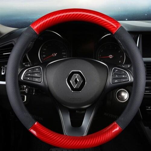 For Renault Scenic 1 2 3 4 Grand Scenic Megane Car Steering Wheel Cover Genuine Leather + Carbon Fiber Auto Accessories