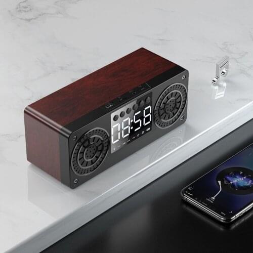 Wood Bluetooth Speaker Alarm Clock Support U Disk TF Card AUX FM Radio Wireless Phone Computer Music Subwoofer