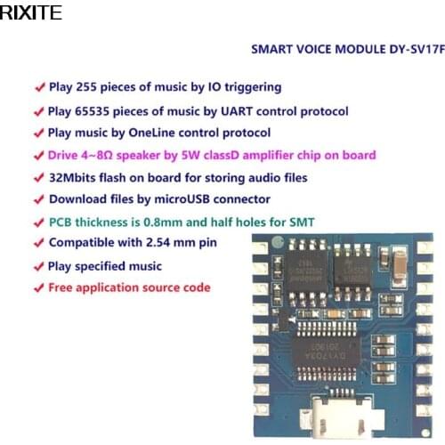 DY-SV17F Audio Module Mini MP3 Player IO Trigger USB Download Flash Voice Module