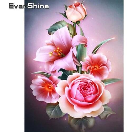 Evershine Diamond Painting Rose Cross Stitch 5D DIY Diamond Embroidery Flower Picture Of Rhinestones Mosaic Sale Home Decoration