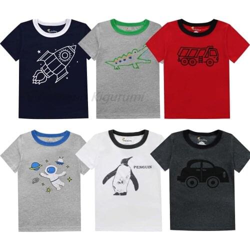 T Shirt Cartoon Animals Baby Kids Boys Children Cotton Short Sleeves Summer Clothing Tops Infant Clothing 2-7 Year