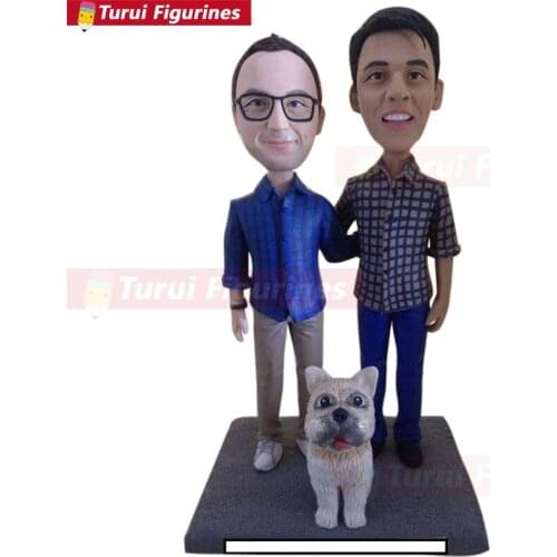 Gay Male With Pets Custom Wedding Topper Personalized Gay Wedding Cake Topper Figurine Based on Customers' Photo Gay Male Weddin