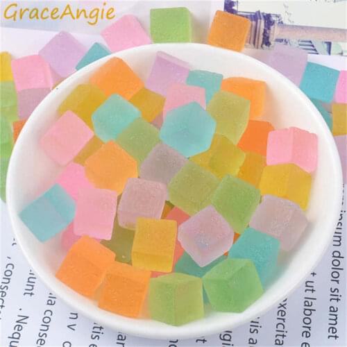 GraceAngie 20pcs Mix Plastic Colorful Cube Sugar Imitation Candy Charms Cabochon Phone Case Decor Craft DIY Slime Supplies 11mm