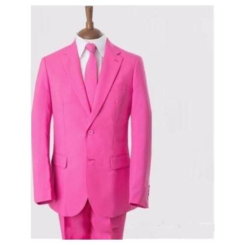 Custom Made Pink Men Suits Slim Fit Groom Tuxedos Two Buttons Mens Wedding Suits Prom Party Suit (Jacket+Pants+Tie)