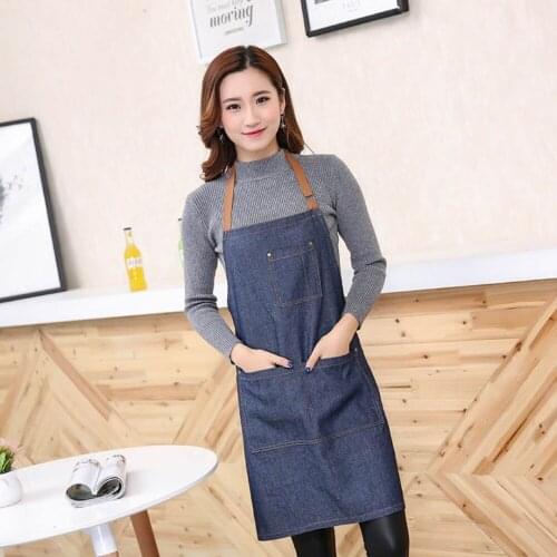 Sleeveless apron fashion hanging neck blue denim apron denim cotton sleeveless apron 030