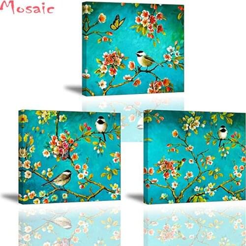Spring Flowers 3 Piece Birds on Blossom Branches diamond painting cross stitch kits mosaic Diamond Embroidery full drill home