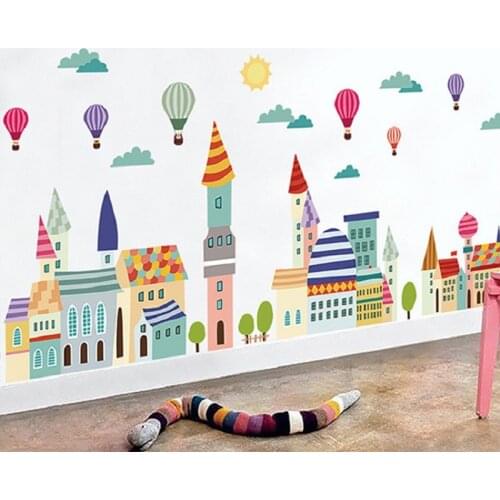 Cloud City house balloon wall sticker for living rooms cartoon Corner line sticker kids room home decor wall decals murals