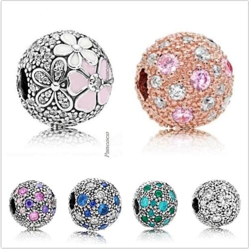 Original 925 Sterling Silver Poetic Blooms Fixed Clip Lock Stopper Charm Bead Fit Pandora Bracelet & Necklace Jewelry