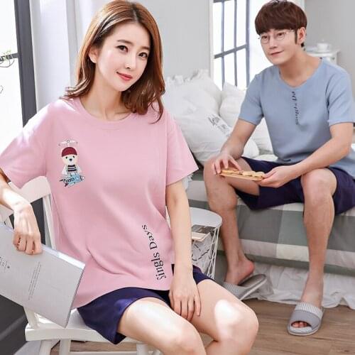 New Brand Summer Cotton Couple Pajamas Set Short Lovers Pyjamas Men & Women Sleepwear Pijama Leisure Home Wear Clothes