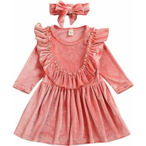 Girl Dress Toddler Baby Girl Velvet Dress Long Sleeve Ruffle Princess Party Tutu Dresses Party Dress Size 1-4Y