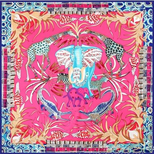 KOI LEAPING Fashion 130x130 Silk Scarf Ethnic wind elephant Printing shawl Female big Scarf Headscarf Sunscreen Scarf gift