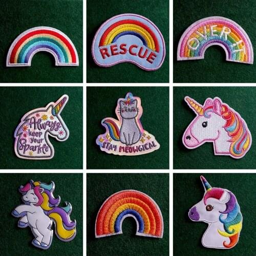 Rainbow Unicorn Patch Iron On Patches For Clothing Animal Appliques On Clothes Gay Thermo-Stickers LGBT Badges DIY On Dress 2pcs