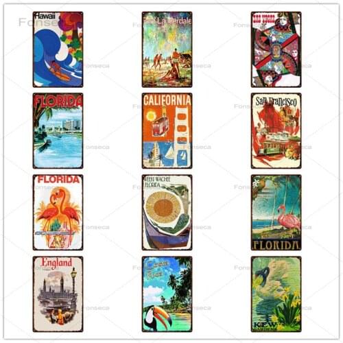 Retro City England Florida Scenery Iron Poster Shabby Chic Tin Sign Metal Plates Vintage Bar Home Decoration Wall Art Crafts