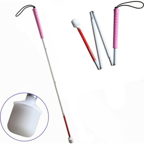 Pink Handle, 110cm-155cm, Aluminum Mobility Folding White Cane for Vision Impaired and Blind People (folds down 4 sections)