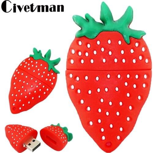 Silicone Strawberry Pen Drive 128GB USB Flash Drive 8GB 16GB 32GB 64GB Cute Pendrive Memoria USB Flash 256G USB 2.0 Memory Stick