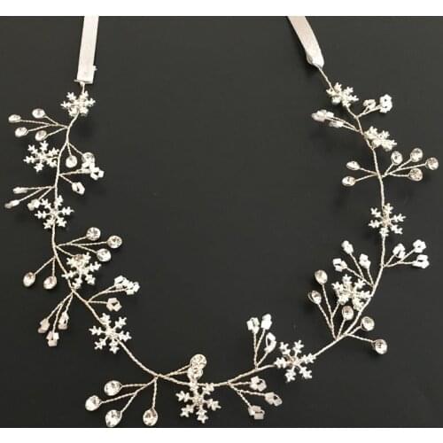 SLBRIDAL Handmade Crystal Rhinestones Snowflake Wedding Hair accessories Hairband Bridal Headband Bridesmaids Jewelry Women