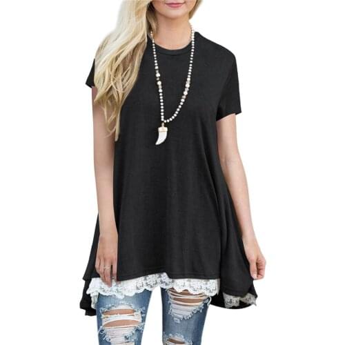 Tumblr Rushed Korean Spandex Cotton Broadcloth Free Shipping 2020 New Shirt Short-sleeved Round Neck Stitching Lace T-shirt