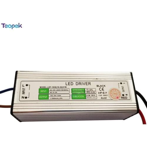 IP65 Waterproof Constant Current Driver AC85-265V to DC54-130V 300mA for 18-36 pcs 1W High Power LED