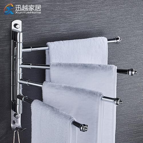 Rotatable Rod Towel Hanger Bar Punch-Free Stainless Steel Wall Shower Hanging Movable Holder Rack Bathroom Accessories 00TB0302