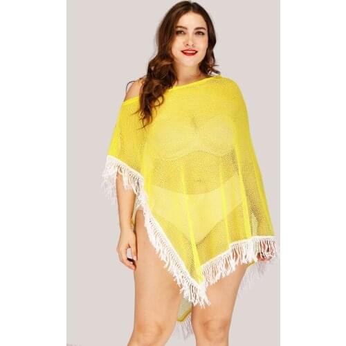 Crochet Beach Cover Up Tassels Beachwear Women See Through Beach Dress Swimsuit Cover Ups Bikini Cover Up Sarong Tunics Dropship