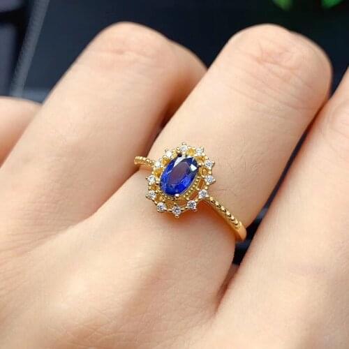 CoLife Jewelry Natural Sapphire Wedding Ring 4*6mm Blue Sapphire Silver Ring 925 Silver Sapphire Jewelry Gift for Woman