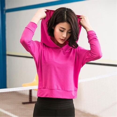 Women&Girl Sport Loose GYM Fitness Running Shirt Tops Quick-drying Wicking Breathable Mesh High Elastic YOGA Hooded Pullover