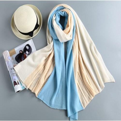 Pure goat cashmere twisted knit women boutique thick scarfs shawl pashmina 3colors patchwork 70x180cm