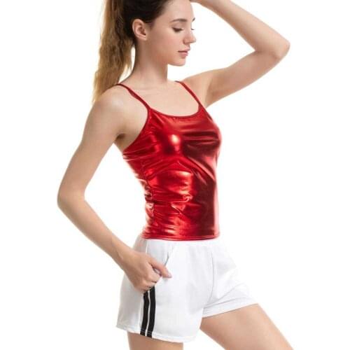 Womens Shiny Cropped Tops Sexy Backless Slim Silver Gold Dance Camis Tank Tops WDC7803