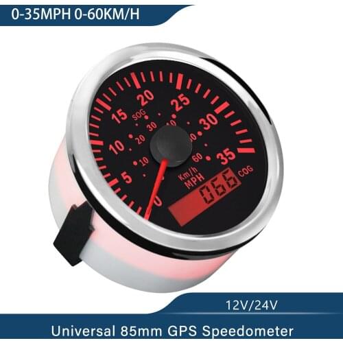 0-35MPH 0-60KM/H Waterproof 85mm Marine GPS Speedometer with Red Backlight 12V/24V for Car Boat SUV Universal with GPS Antenna