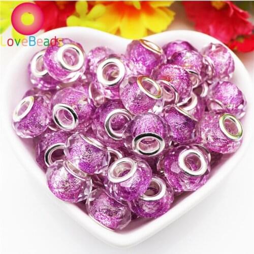 10Pcs 14x8mm Big Hole Faceted European Glass Spacer Glitter Beads Snake Chain Slide Spacer Beads Fit Pandora Bracelet Jewelry
