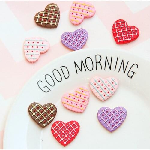 10Pcs/lot Heart Simulation Biscuit Resin Cabochon Flat back Hairbows Accessories DIY Fake Food Play Scrapbooking Craft 20*25mm