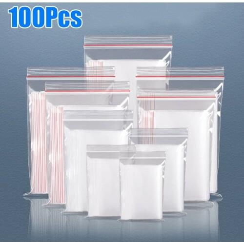 100Pcs Clear Zip Lock Bag Plastic Packaging Pouches Sealing Zipper Plastic Bags Jewelry Food Zip Lock Storage Bag