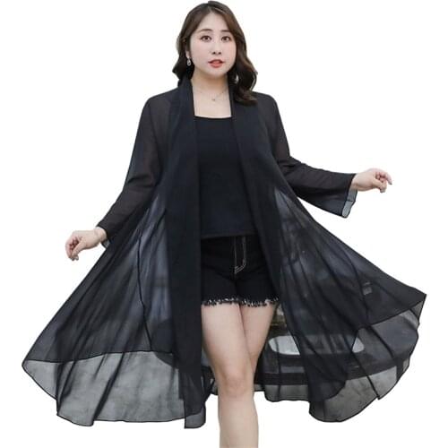 2020 Oversize Summer Women Chiffon Blouse Sun protection clothing Thin Cloak Coat Female Elegant Shirt Casual Tops 4XL-7XL G995
