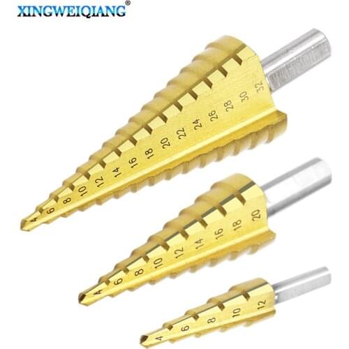 3Pcs HSS steel Large Step Drill Cone Drill Titanium Bit Set Step Drill Bit Set Tool Hole 4-32mm 4-20mm 4-12mm