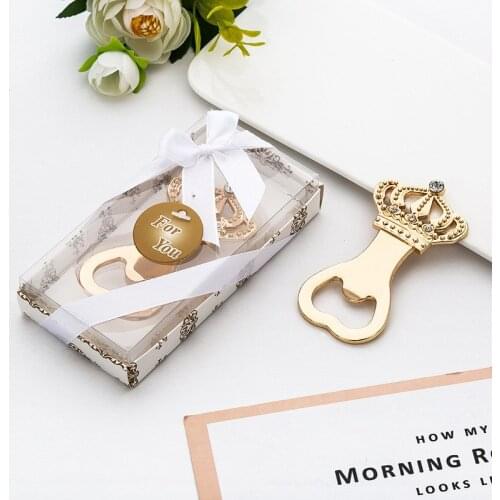 50pcs Wedding Crown Bottle Opener Golden Wedding Anniversary Beer Opener Party Favor Gift F20174050