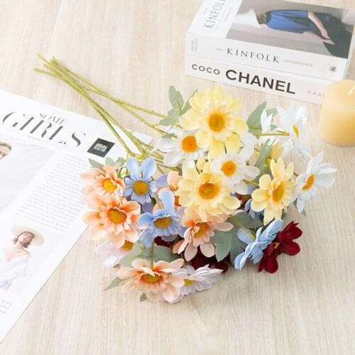 57cm 6 head Artificial Flowers White Daisy non-woven Long Branch Orange Purple Garden Wedding Bride Home Decoration Fake Flowers