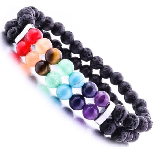 6mm Black Lava Stone two-layer 7 Chakras Bracelets DIY Volcano Aromatherapy Essential Oil Diffuser Chakra Bracelet Jewelry