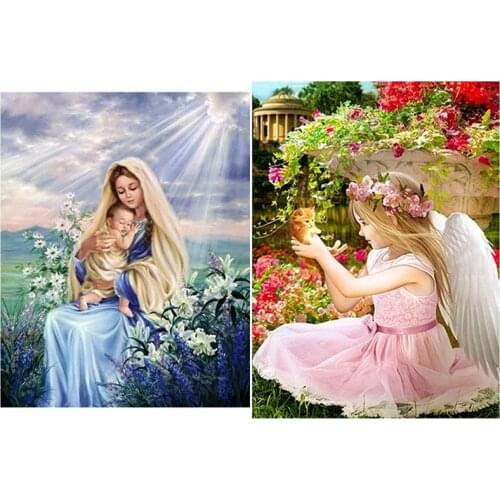 Diamond Painting Virgin Mary Kids Christian Religion Jesus Christ & 5D Diamond Painting Full Drill Round Angel Cat