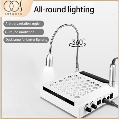 Nail Vacuum Cleaner & Nail Drill Machine Light 80W 4-IN-1 Nail Suction Collector With Powerful Fan Manicure Pedicure Nail Tool