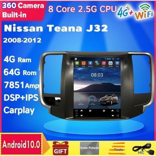 Android 9.0 os 10.4 inch car gps multimedia radio bluetooth navigation player For Nissan teana J32 2008-2012