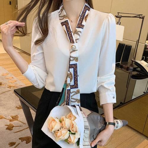 Blouse Women Shirt 2021 Spring Shirt Womens Top Bow Tie Small Shirt High-End Tie Chiffon Shirt Blusas Mujer De Moda