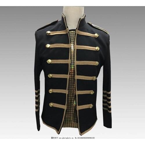 Black Men None Button Philharmonic Society Performance Costumes Vintage Style Male Gilding Slim Fitting Casual Blaser Jacket