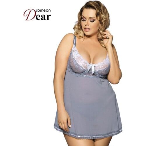 Comeondear Erotic Open Butt Women Lingerie Dress High Quality Floral Gray High Waist Mini Porno Babydoll Sexy Underwear RA70149