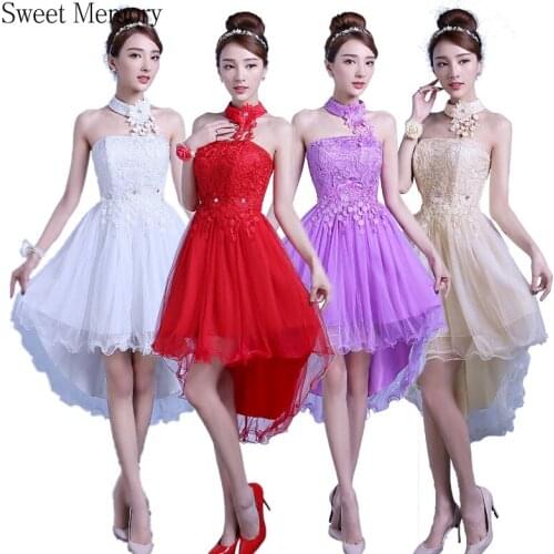 Sweet Memory White High Low Bridesmaid Dresses Birde Guest Champagne Purple Red Wedding Party Dress Graduation Vestido Prom Robe