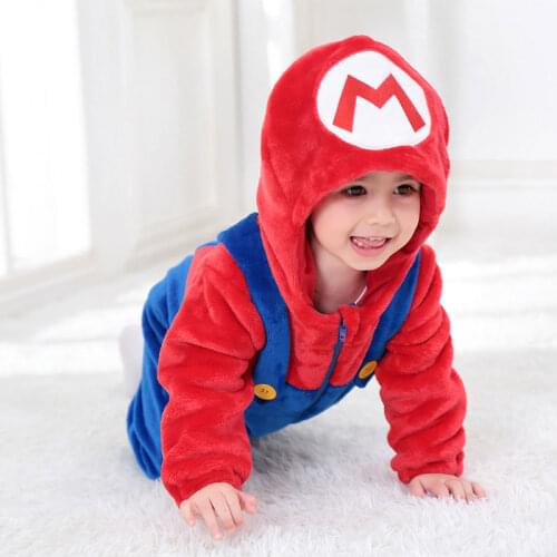 Baby Kigurumis Mario Cosplay Red Green Funny Cosutme Luigi Halloween Party Gift Little Boy Girl Romper Winter Warm Soft Homewear