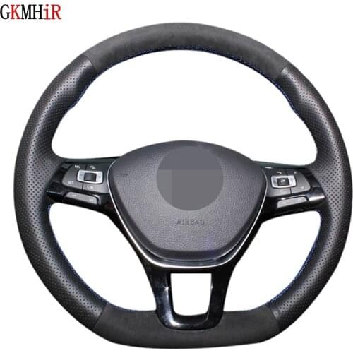 DIY Soft Black Genuine Leather Suede Car Steering Wheel Covers For Volkswagen VW Golf 7 Mk7 New Polo Jetta Passat B8 Tiguan