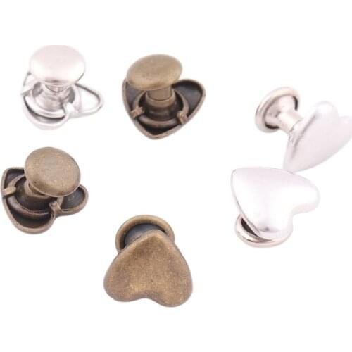 Double Cap Rivets Heart Studs Nail Metal Spike for Leathercraft Shoe Bag Belt Shoes Garment Bracelet Decoration Snap Fastener